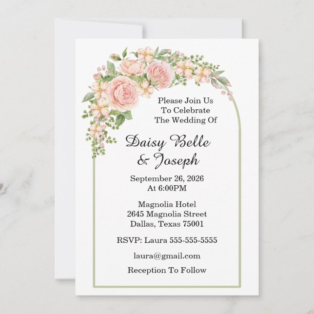 Elegant Pink Rose Garden  Invitation (Front)