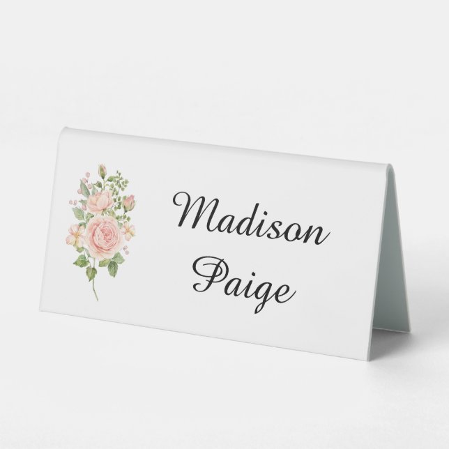 Elegant Pink Rose Garden Wedding Place Card  (Front)