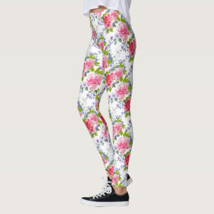 Elegant Pink Rose Girly Chic Floral Pattern Leggings