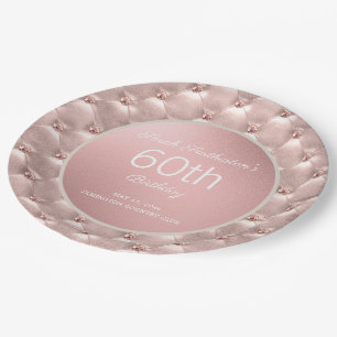 Elegant Pink Rose Gold 60th Birthday Paper Plate