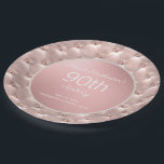 Elegant Pink Rose Gold 90th Birthday Paper Plate<br><div class="desc">Elegant metallic pink/rose gold 90th birthday party paper plate designed with pearls and a tufted look.  Because all text is customisable,  these paper plates can be customised for girls or women of any age.</div>