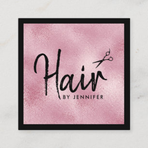 Elegant pink rose gold black scissors hairstylist square business card