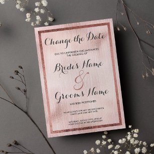 Elegant pink rose gold brushstrokes Change Date  Invitation