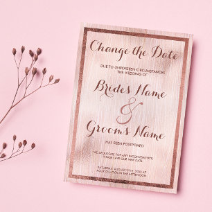 Elegant pink rose gold brushstrokes Change Date  Invitation