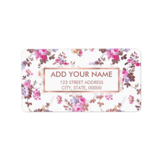 Elegant pink rose gold country chic vintage floral label