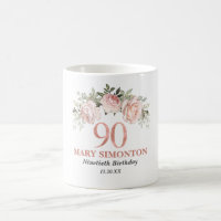 Elegant Pink Rose Gold Floral 90th Birthday 