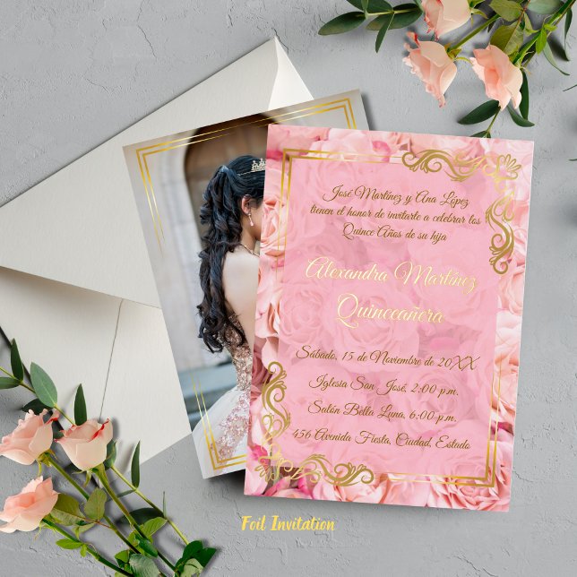 Elegant Pink Rose Gold Floral Quinceañera (Creator Uploaded)