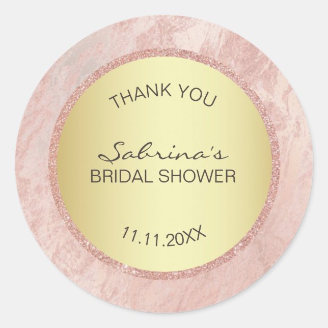 Elegant Pink Rose Gold Foil Glitter Bridal Shower Classic Round Sticker (Front)