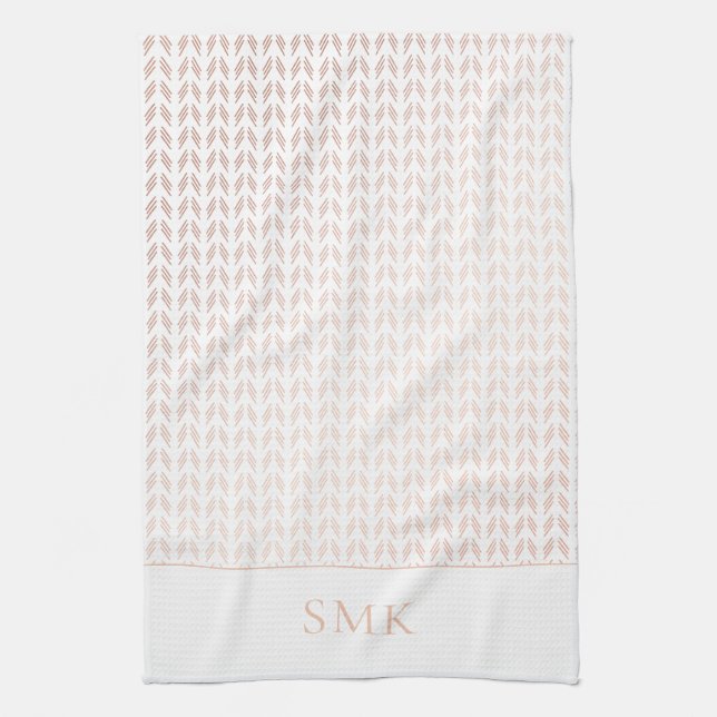 Elegant Pink Rose Gold Foil White Boho Geometric Tea Towel (Vertical)