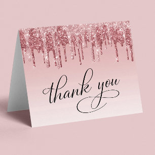 Elegant Pink Rose Gold Glitter 50th Birthday Party Thank You Card
