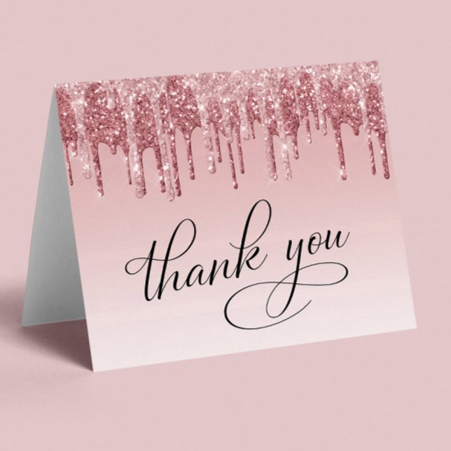 Elegant Pink Rose Gold Glitter 50th Birthday Party Thank You Card (Creator Uploaded)