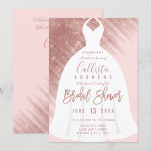Elegant Pink Rose Gold Glitter Dress Bridal Shower Invitation