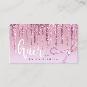 Elegant pink rose gold glitter drips hairstylist business card