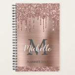 Elegant Pink Rose Gold Glitter Drips Monogram 2024 Planner<br><div class="desc">Luxury rose gold glitter drips personalised name and monogrammed 2024 or any year planner. This design features blush pink rose gold glitter drips on faux pink brushed metal background with custom initial, monogram and first name text template. Perfect girly personalised gift. Great gift for school, professional work, home office. Please...</div>