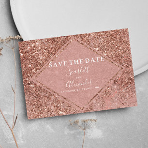 Elegant pink rose gold glitter marble save the date