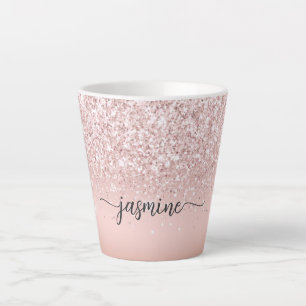 Elegant Pink Rose Gold Glitter Monogram Name  Latte Mug