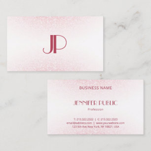 Elegant Pink Rose Gold Glitter Monogram Template Business Card