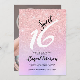 Elegant pink rose gold glitter ombre sweet sixteen invitation