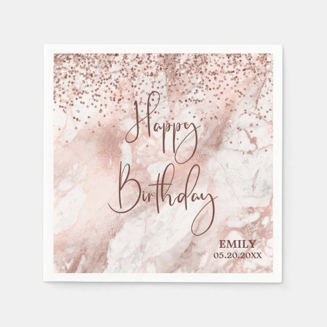 Elegant Pink Rose Gold Glitter Personalise Paper  Napkin (Front)
