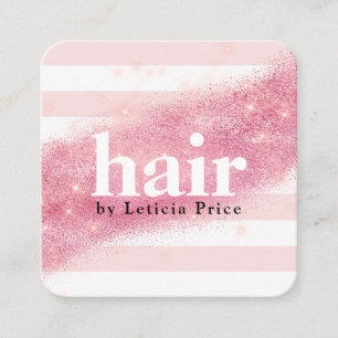 Elegant pink rose gold glitter stripes hair square business card