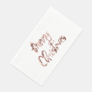 Elegant Pink Rose Gold Handwriting Merry Christmas Napkin