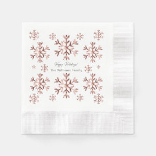 Elegant Pink Rose Gold Look Snowflakes Christmas Napkin