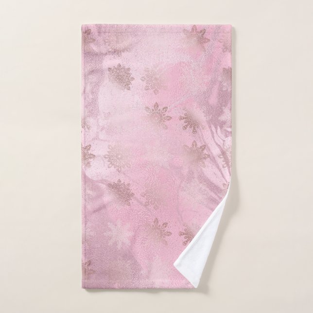 Elegant pink rose gold marble snowflake pattern hand towel (Hand Towel)