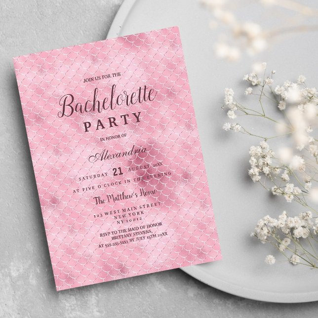 Elegant pink rose gold mermaid Bachelorette Party  Invitation (Elegant pink rose gold mermaid Bachelorette Party )