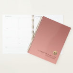 Elegant Pink Rose Gold Monogram Appointment Book Planner<br><div class="desc">Elegant Luxury Brushed Metallic Gold Monogram Medallion Name Title Custom Text Pink Rose Gold Gradient Background Appointment Book Planner</div>