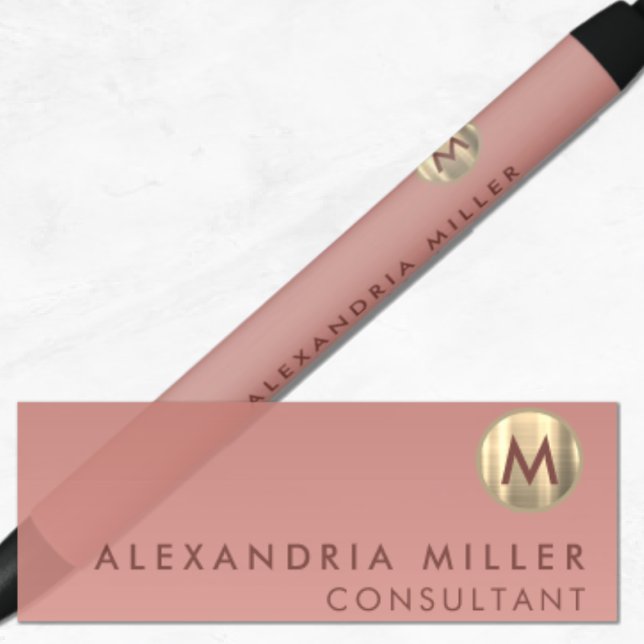 Elegant Pink Rose Gold Monogram Black Ink Pen (Creator Uploaded)