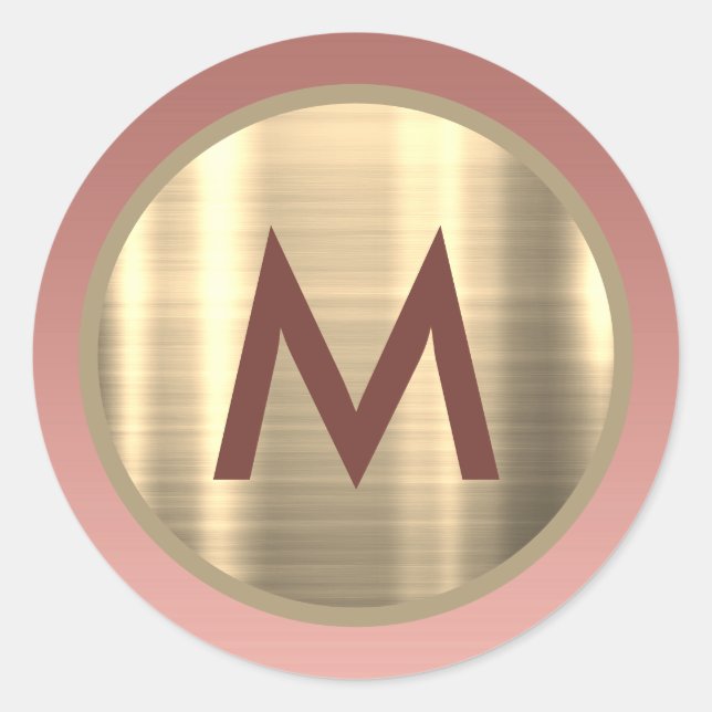 Elegant Pink Rose Gold Monogram Classic Round Sticker (Front)