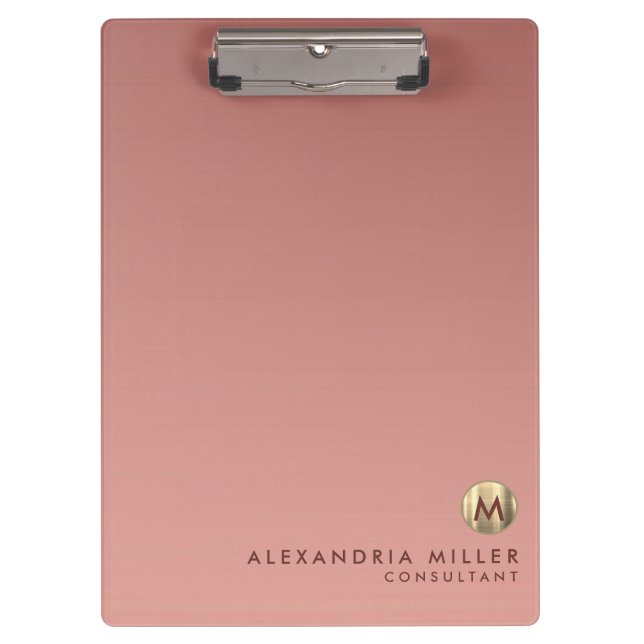 Elegant Pink Rose Gold Monogram Clipboard (Front)