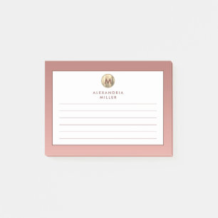 Elegant Pink Rose Gold Monogram Lined Post-it Notes