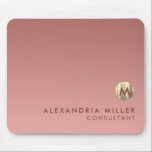 Elegant Pink Rose Gold Monogram Mouse Mat<br><div class="desc">Elegant monogram design with luxurious brushed metallic gold medallion; elegant feminine typography with personalised name and title below on a gradient background in shades of pink rose gold. Personalise for your custom use.</div>