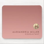 Elegant Pink Rose Gold Monogram Mouse Mat<br><div class="desc">Elegant monogram design with luxurious brushed metallic gold medallion; elegant feminine typography with personalised name and title below on a gradient background in shades of pink rose gold. Personalise for your custom use.</div>