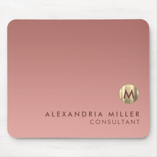 Elegant Pink Rose Gold Monogram Mouse Mat (Front)