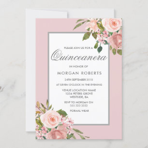 Elegant Pink Rose Gold Quinceanera Invite