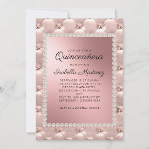 Elegant Pink Rose Gold Quinceañera Photo Pearls   Invitation