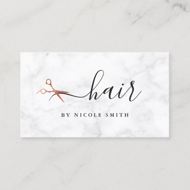 Elegant pink rose gold scissors hair  business card (Front)