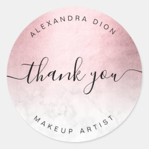 Elegant pink rose gold white marble makeup artist classic round sticker