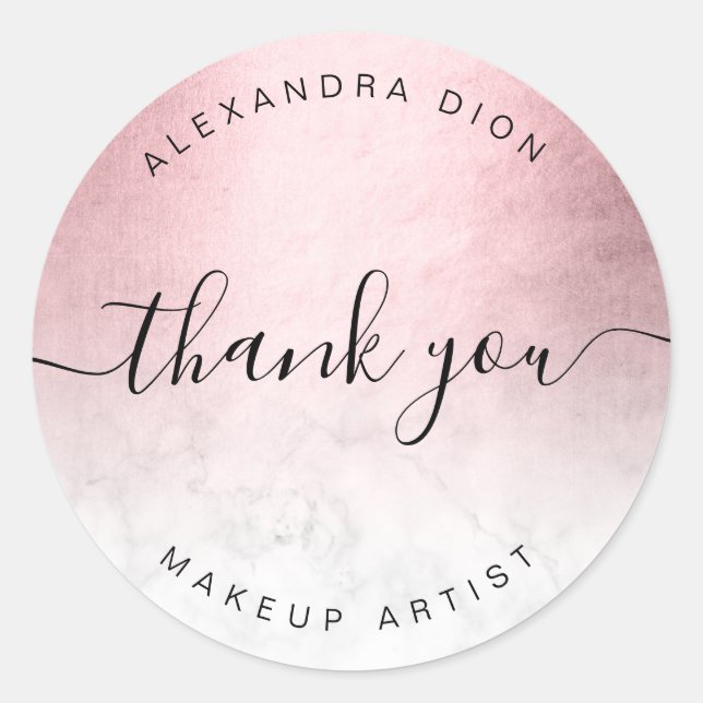 Elegant pink rose gold white marble makeup artist classic round sticker (Front)