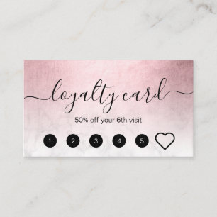 Elegant pink rose gold white marble makeup artist loyalty card