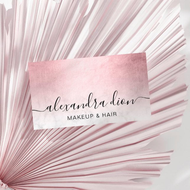 Elegant pink rose gold white marble makeup & hair business card (Creator Uploaded)