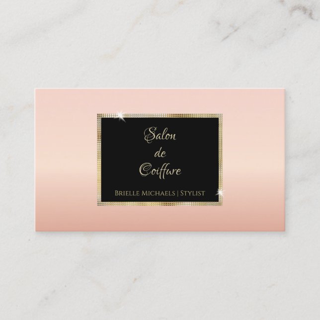 Elegant Pink Rose Gradient Gold Frame Hair Salon Business Card (Front)