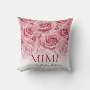 Elegant Pink Rose Grandchilren's Names Grandmother Cushion