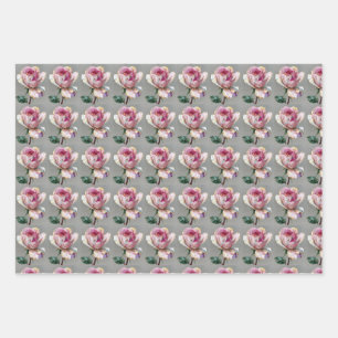 Elegant Pink Rose Impasto Floral Wrapping Paper