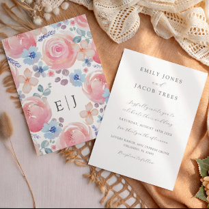 Elegant Pink Rose & Lavender Watercolor Wedding Invitation