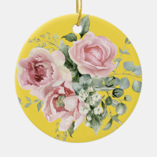 Elegant Pink Rose Memorial Ceramic Tree Decoration
