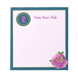 Elegant Pink Rose Monogram Script Notepad