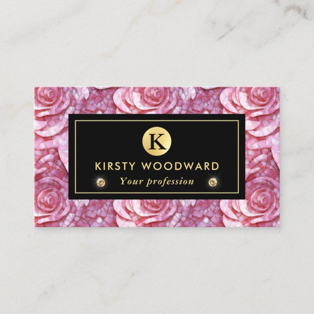 Elegant Pink Rose Mosaic Pattern Business Card (Front)
